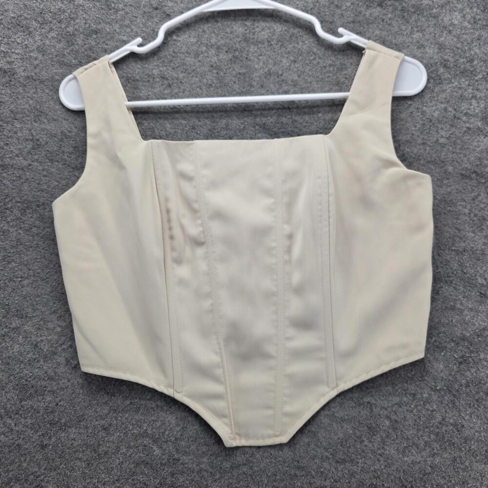 Fashion Nova Karol Corset Top Womens Small Cream Structured Bodysuit Polyester